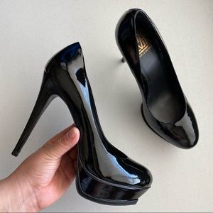 Pour La Victoire Size 10 Black Shiny Patent Leather Platform Stiletto Heel